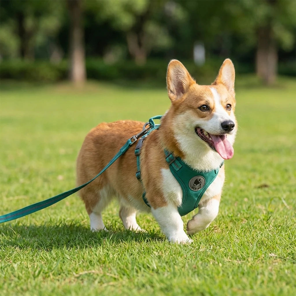 Breathable Mesh Dog Harness Kit with Floral Print, Adjustable Vest for Walking Training - Reflective Strips