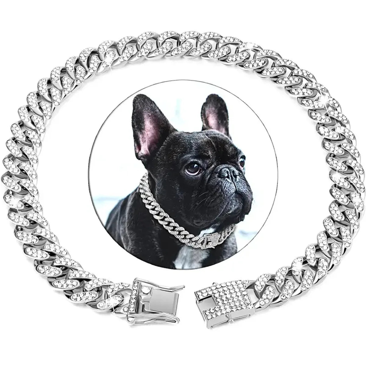 Luxury Bling Artificial Diamond Metal Chain Heavy Pitbull Bulldog Cuban Chain Collar Dog Collars Dog Cuban Link
