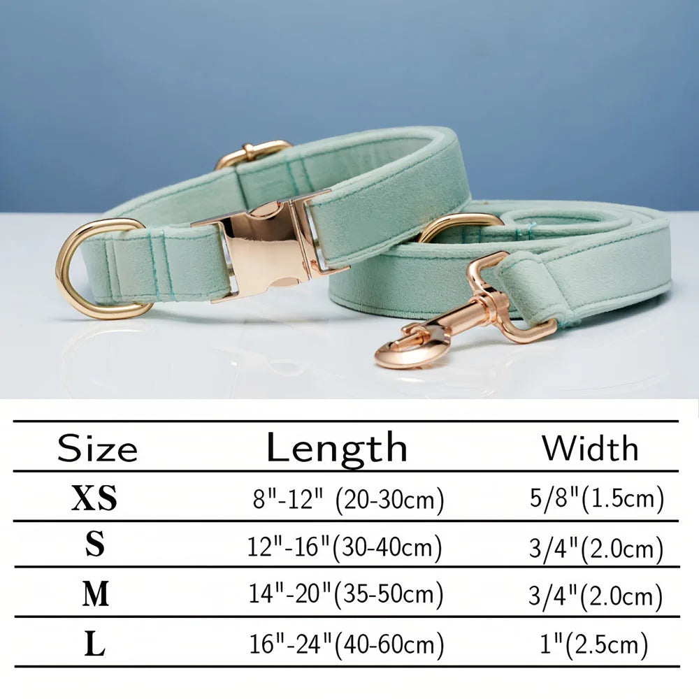 Wholesale Luxury Velvet Dog Collar Leash Set Solid Color with Cartoon Style Heavy Duty Metal Buckle Adjustable All Seasons