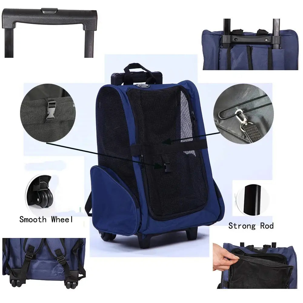 Airline Approved 4-In-1 Pet Travel Backpack Nylon Dog Carrier with Wheels for Hiking and Travel Zipper Closure Animal Pattern