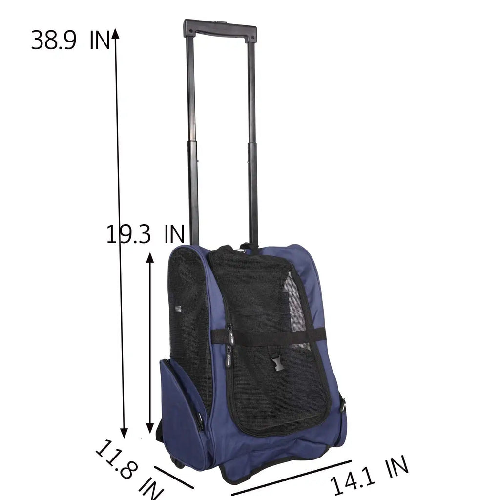 Airline Approved 4-In-1 Pet Travel Backpack Nylon Dog Carrier with Wheels for Hiking and Travel Zipper Closure Animal Pattern