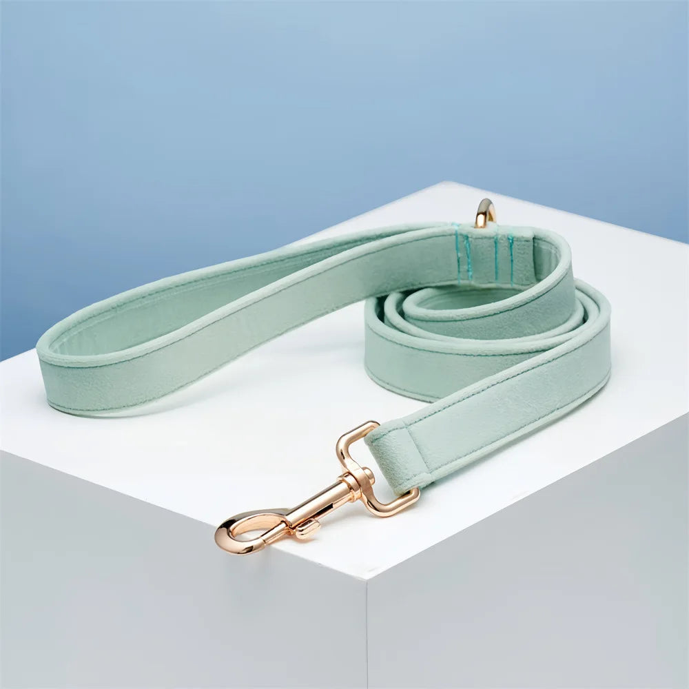 Wholesale Luxury Velvet Dog Collar Leash Set Solid Color with Cartoon Style Heavy Duty Metal Buckle Adjustable All Seasons
