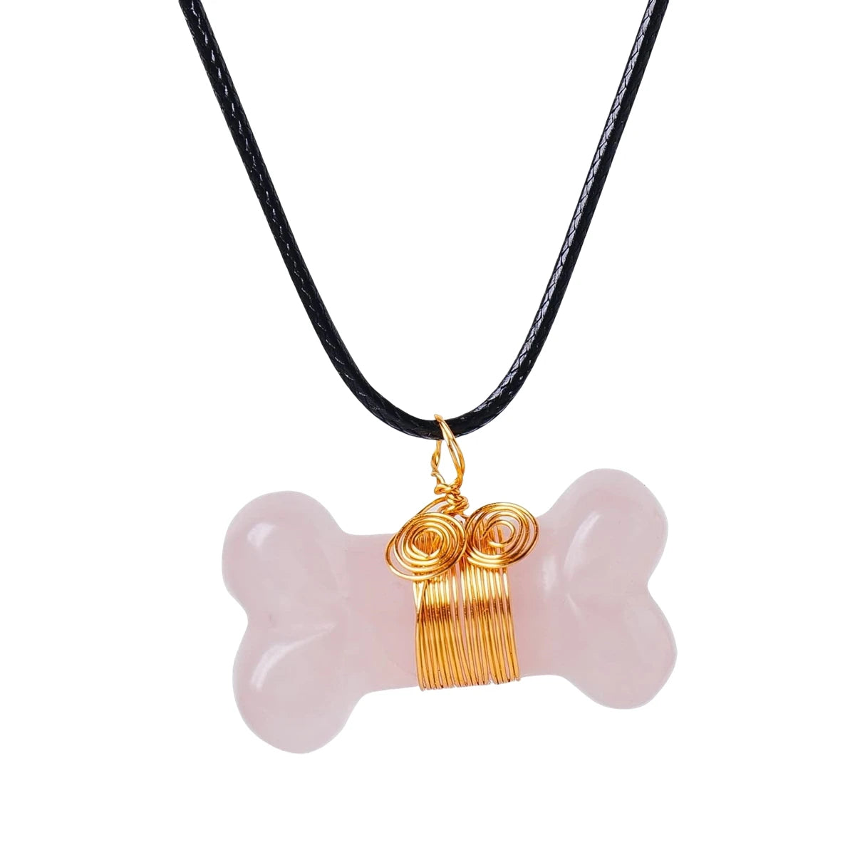 Wholesale Natural Stone Dog Bone Pendant Mini Handmade Carved Crystal Bone Healing Crystal Wire Wrapped Necklace Charm