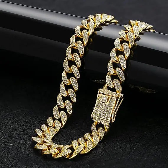 Luxury Bling Artificial Diamond Metal Chain Heavy Pitbull Bulldog Cuban Chain Collar Dog Collars Dog Cuban Link