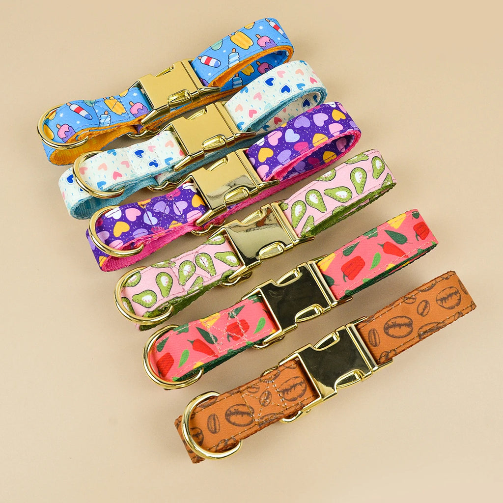 MIDEPET Luxury Valentine's Day & New Year's Gift High Quality Quick Release Dog Collar with Gold Hardware and Ribbons