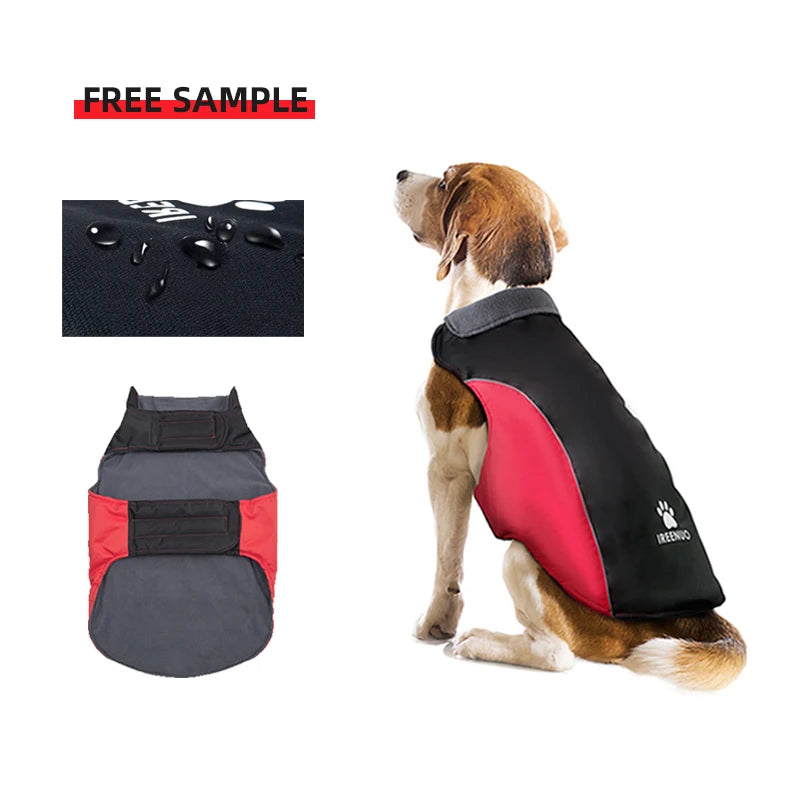 Red Black Duplex Lightweight Comfortable Windproof Dog Jacket Flexible Adjustable Size Waterproof Warm Dog Raincoat