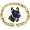 Luxury Bling Artificial Diamond Metal Chain Heavy Pitbull Bulldog Cuban Chain Collar Dog Collars Dog Cuban Link