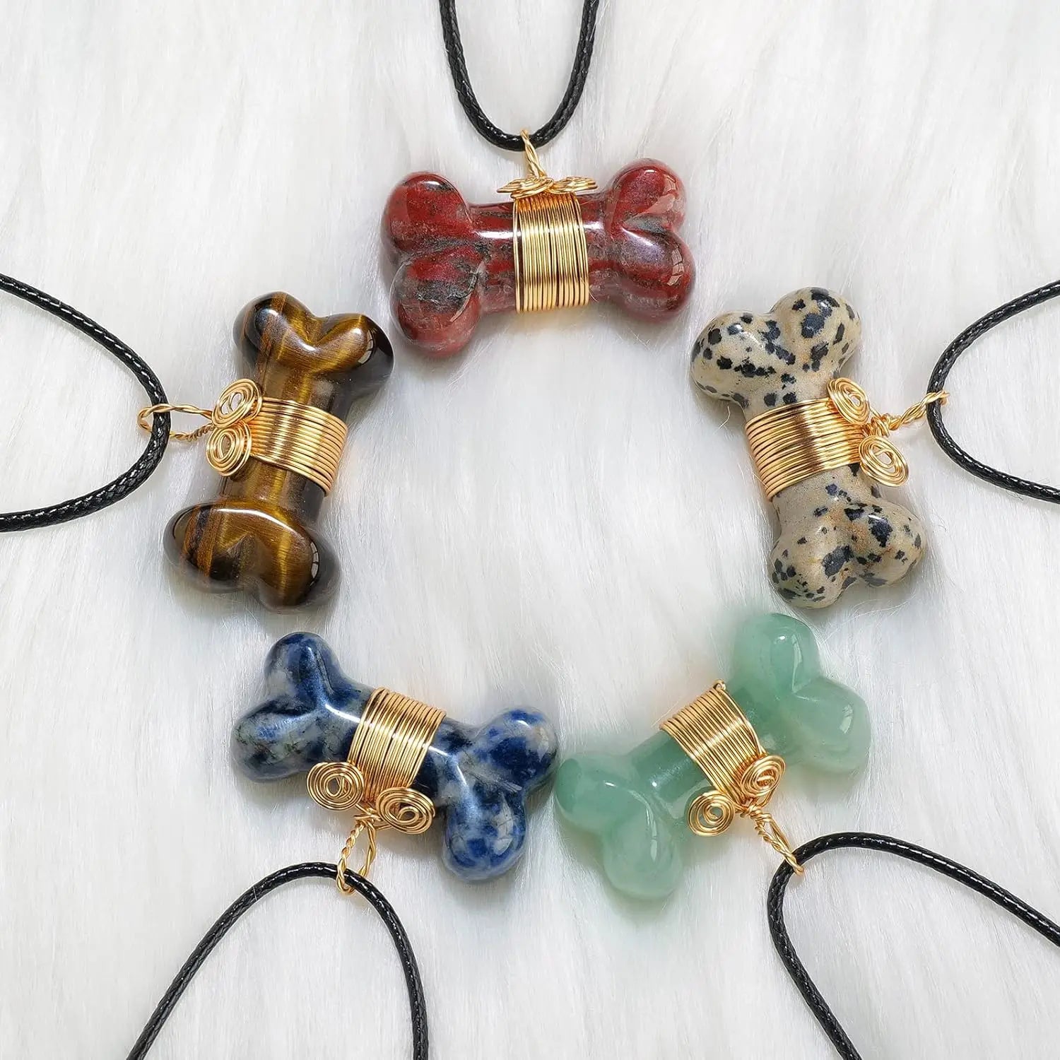 Wholesale Natural Stone Dog Bone Pendant Mini Handmade Carved Crystal Bone Healing Crystal Wire Wrapped Necklace Charm