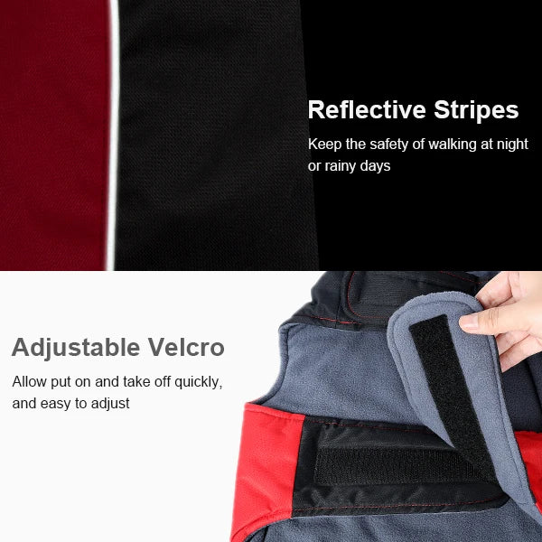 Red Black Duplex Lightweight Comfortable Windproof Dog Jacket Flexible Adjustable Size Waterproof Warm Dog Raincoat