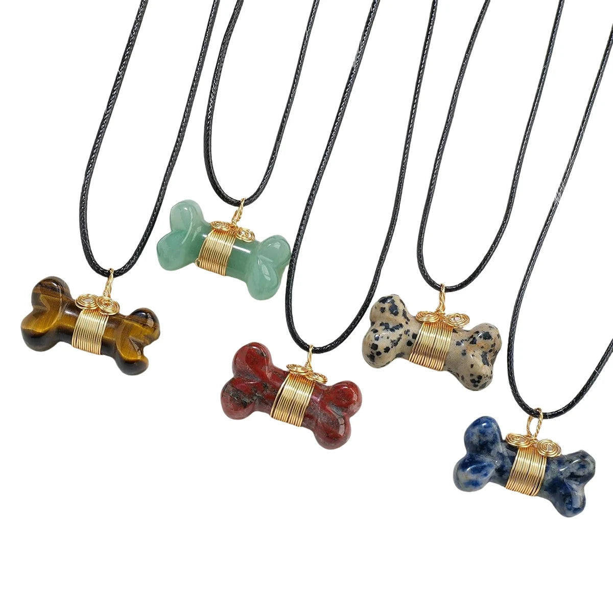 Wholesale Natural Stone Dog Bone Pendant Mini Handmade Carved Crystal Bone Healing Crystal Wire Wrapped Necklace Charm