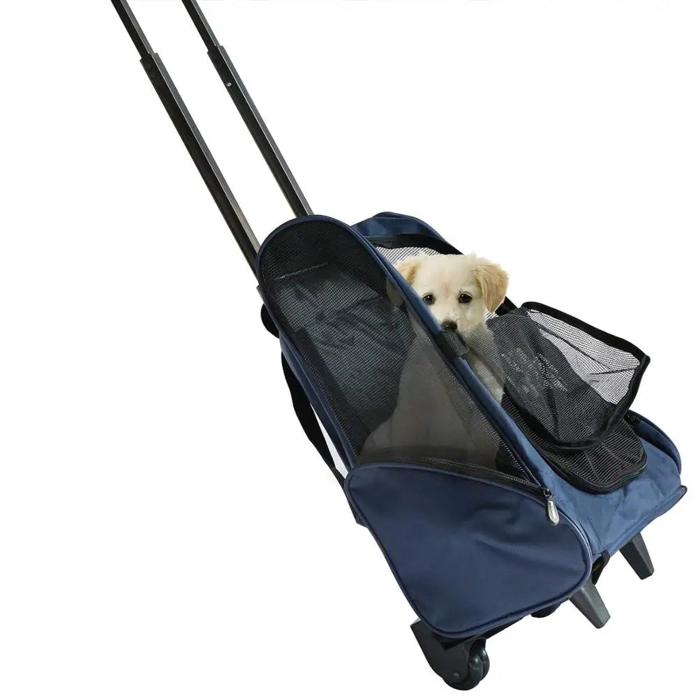 Airline Approved 4-In-1 Pet Travel Backpack Nylon Dog Carrier with Wheels for Hiking and Travel Zipper Closure Animal Pattern