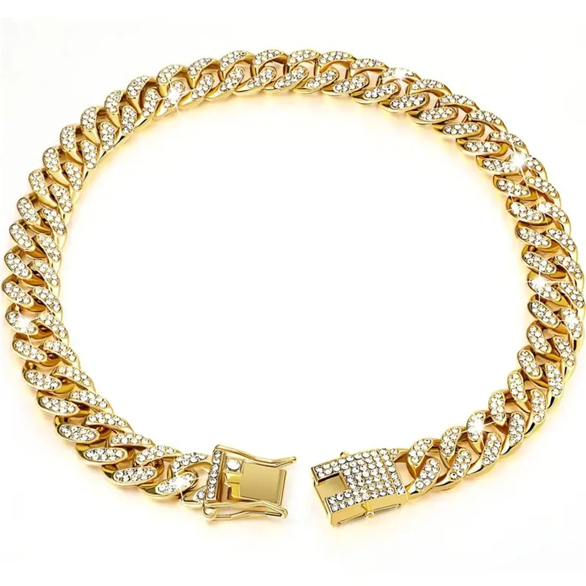 Wholesale Luxury Artificial Diamond Dog Collar Necklace High Quality Alloy Personalized Cuban Link Chain Bulldog Collar