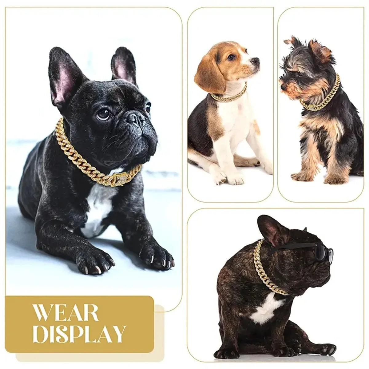 Wholesale Luxury Artificial Diamond Dog Collar Necklace High Quality Alloy Personalized Cuban Link Chain Bulldog Collar