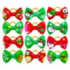 Santa Snowman Printed Red & Green Dog Hair Bows with Rubber Band for Summer Winter Spring Holidays Christmas Accessories