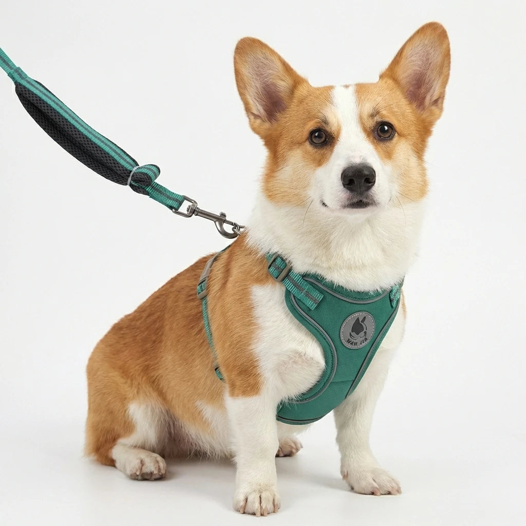 Breathable Mesh Dog Harness Kit with Floral Print, Adjustable Vest for Walking Training - Reflective Strips