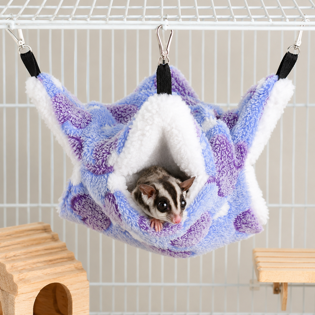 Hamster Hammock Small Pet Hanging Bed Double Warm Thickened Honeybug Flying Squirrel Guinea Pig Hammock Pet Cage Accessories